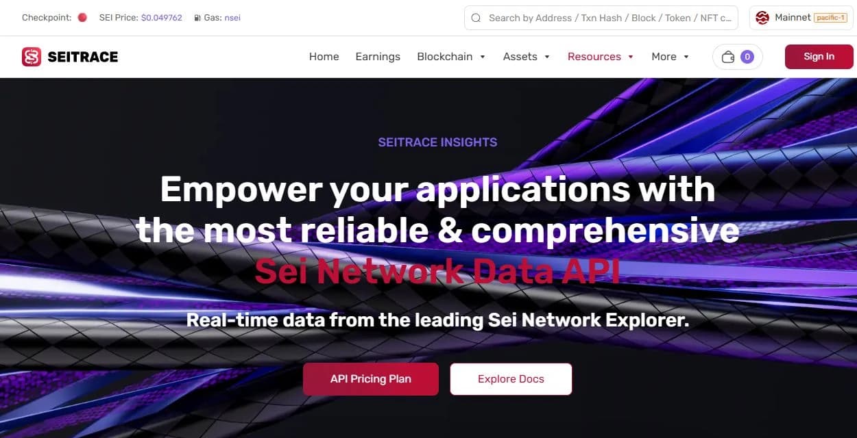 Seitrace — insights developer-tools page, captured from the original frontend