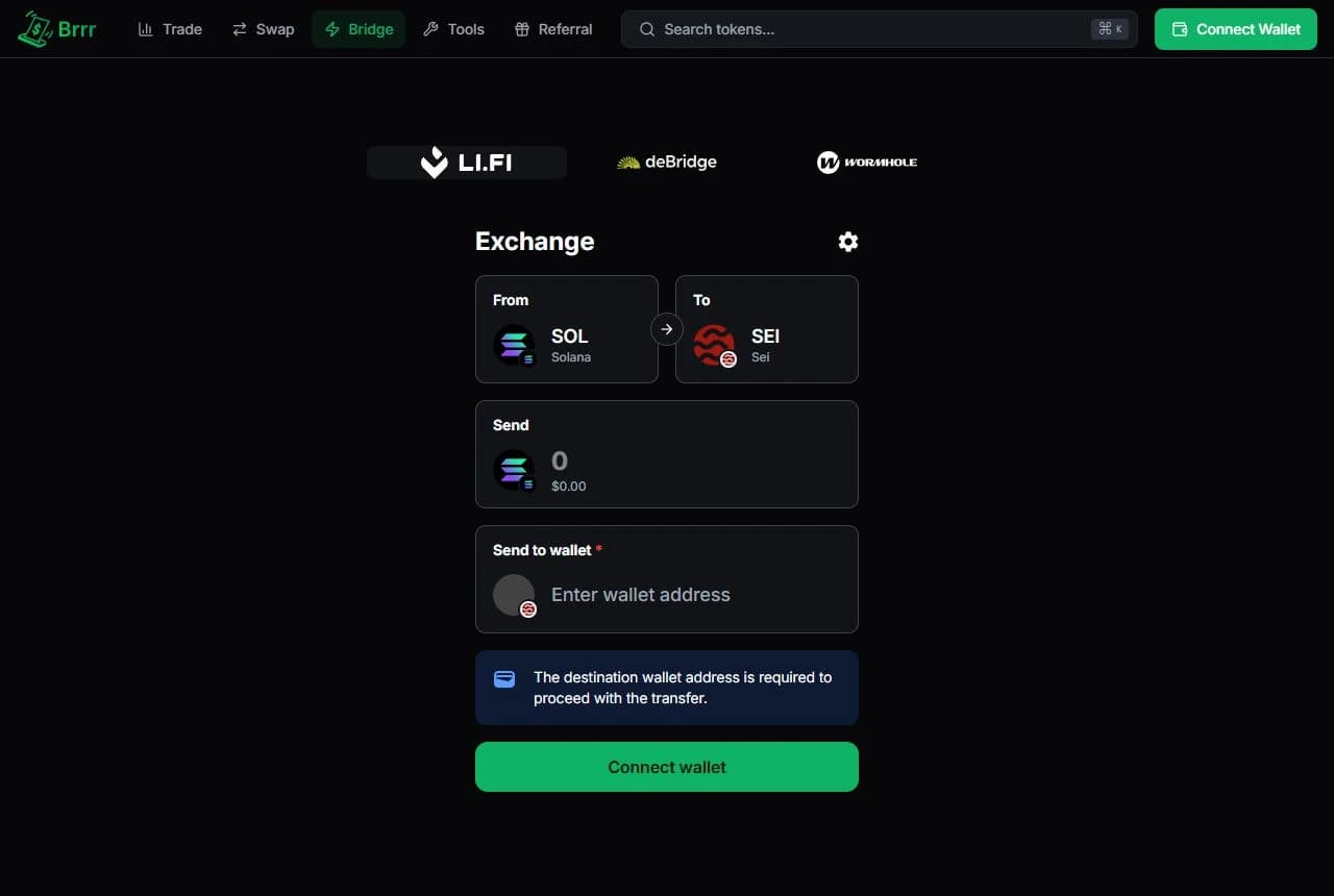 brrr — original bridge frontend · wallet disconnected