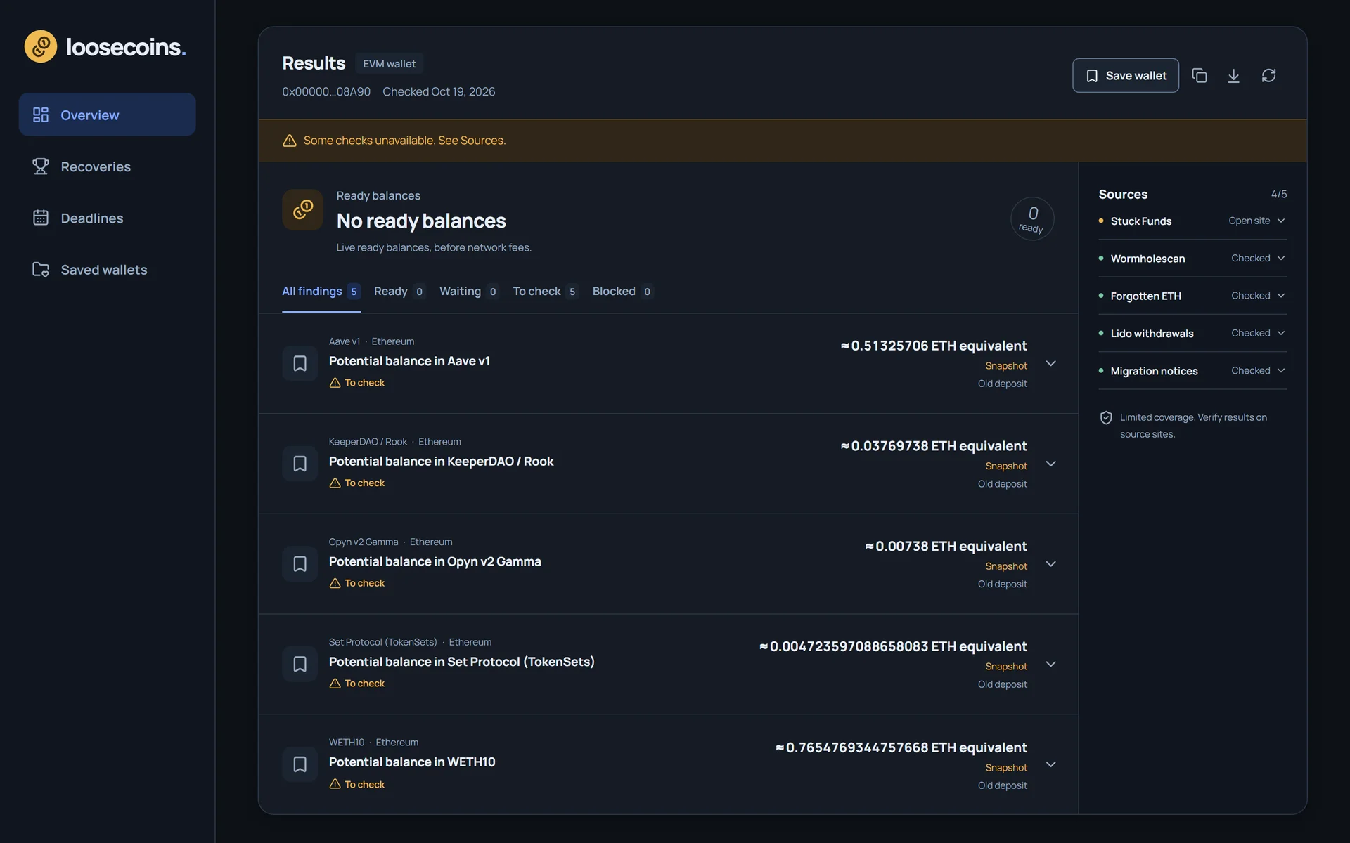 Loosecoins — scan results · example address
