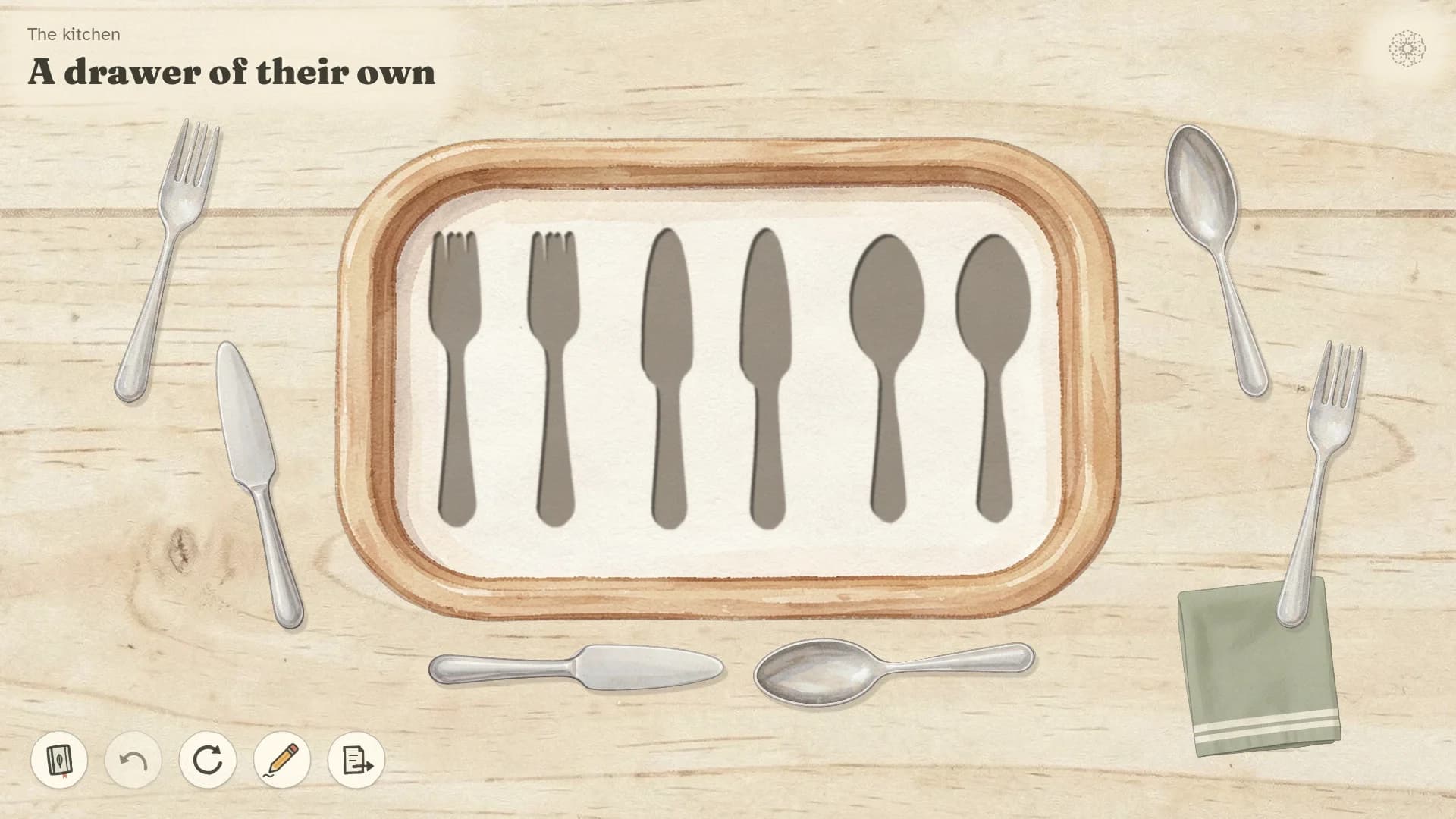 Oddly Orderly — Cutlery arrangement · Development build