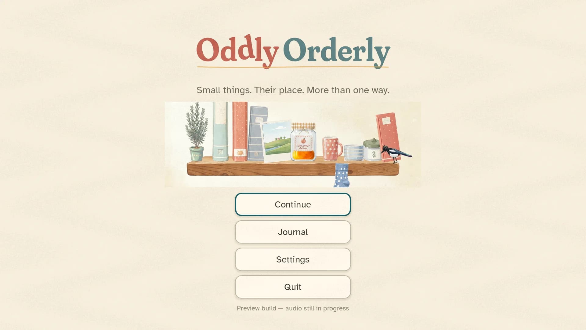 Oddly Orderly — title screen · development build