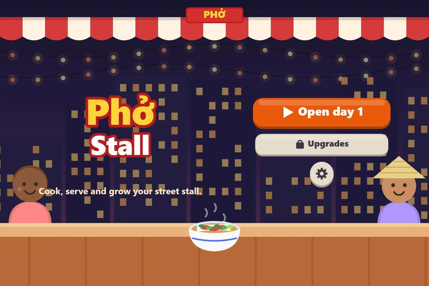 Browser game collection — phở stall title screen · development build