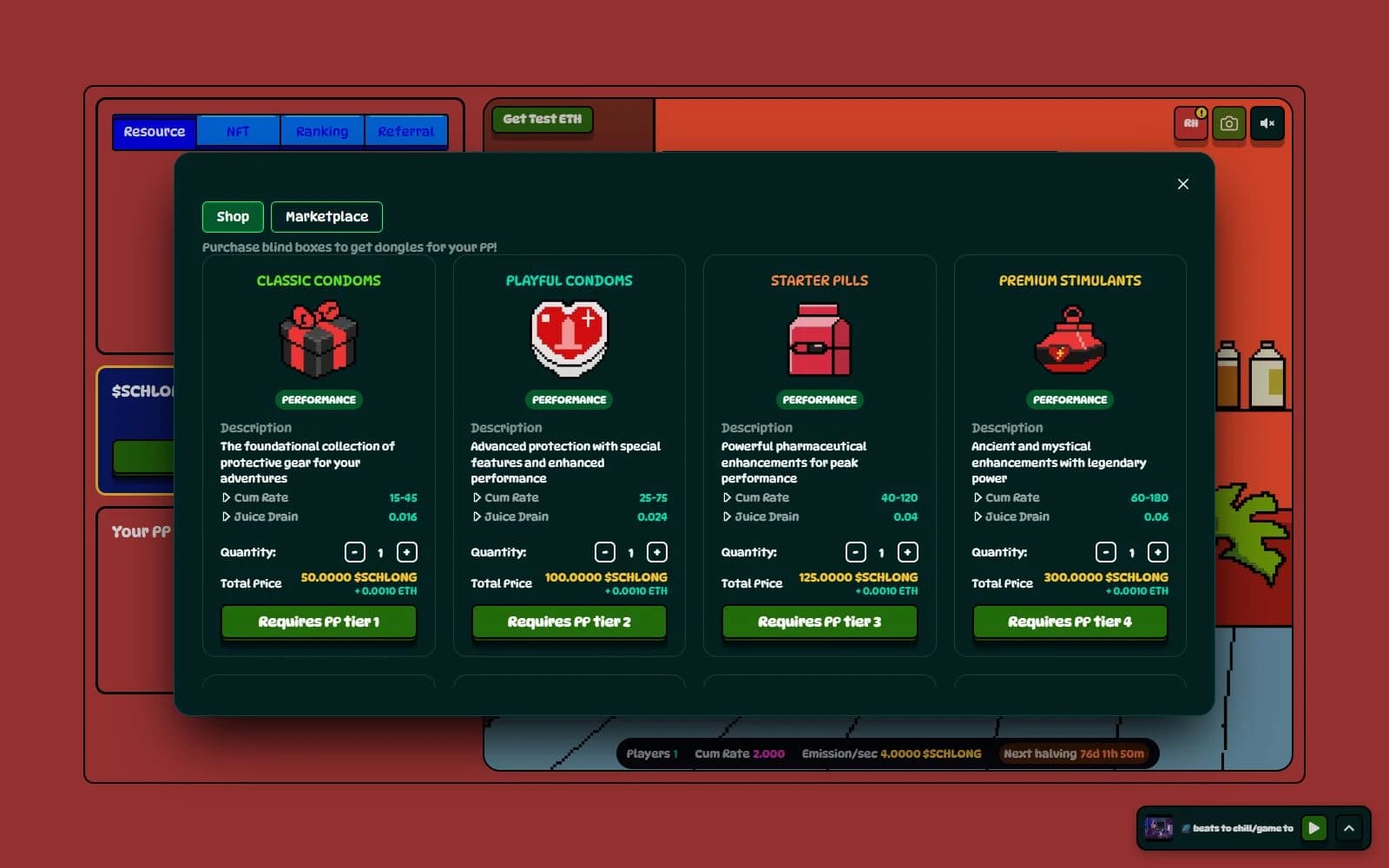 Collectible shop and progression states · Public testnet